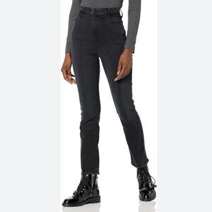 Paige Ultra High Rise Cindy Straight Leg Ankle Jeans in Black Slater size 25